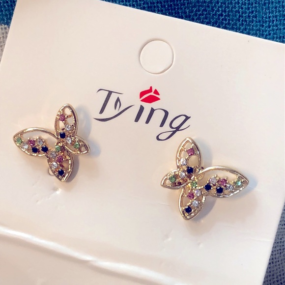 NWT Rhinestone Butterfly Stud Earrings - Picture 2 of 5